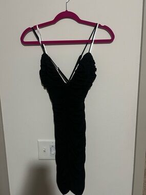 Lulus Black Ruched V-Neck Slip Dress